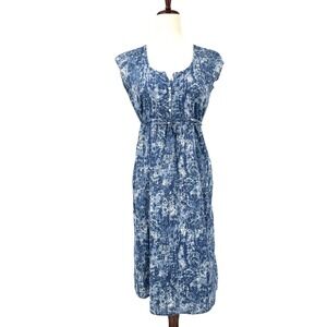EDDIE BAUER Women's XS Indigo Blue & White Floral Sleeveless Cotton Midi Dress